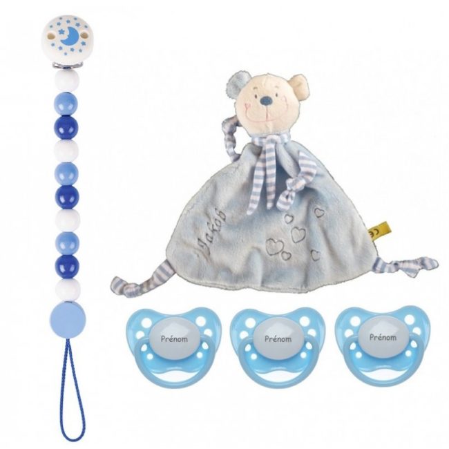 Doudou, tétines personnalisées et accroche tétines