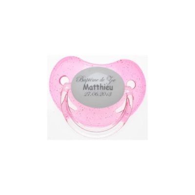 Tétine Faire-Part Baptême Personnalisée Rose Paillettes