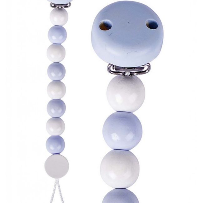 Attache Tétine en Bois – Neutre Bleu Pastel et Blanc