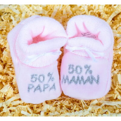 Chausson bébé rose 50% Maman 50% Papa