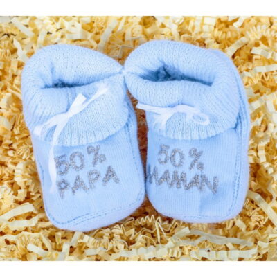 Chausson bébé bleu 50% Maman 50% Papa