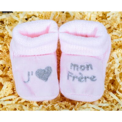 Chaussons bébé rose J'aime mon frère