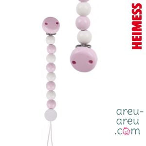 Attache Tétine en Bois – Rose & Blanc Pastel