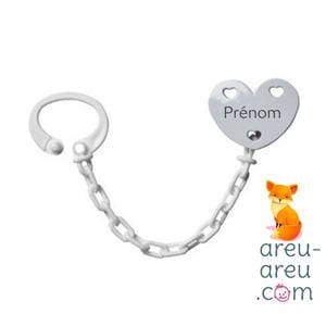 Attache-tétine forme Coeur personnalisée - Blanc