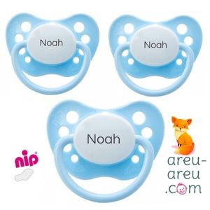 Lot 3 tétines NIP Bleu avec prénom
