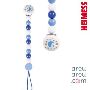 Attache Tétine en Bois – Lune Bleu & Blanc