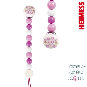 Attache Tétine en Bois – Fleurs Blanc & Rose