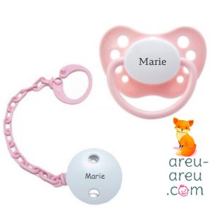 Tétine et attache tétine personnalisée - Rose