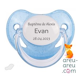 Tétine Faire-Part Baptême Personnalisée à paillettes