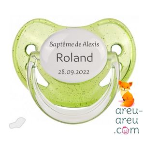 Tétine Faire-Part Baptême Personnalisée – Vert à Paillettes